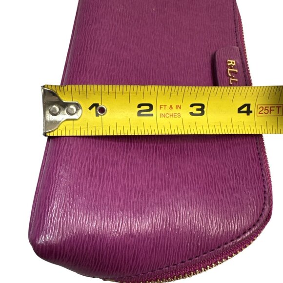 Ralph Lauren Purple Leather Cosmetic Bag W/Gold Zipper & Monogrammed RLL Logo - Picture 8 of 10